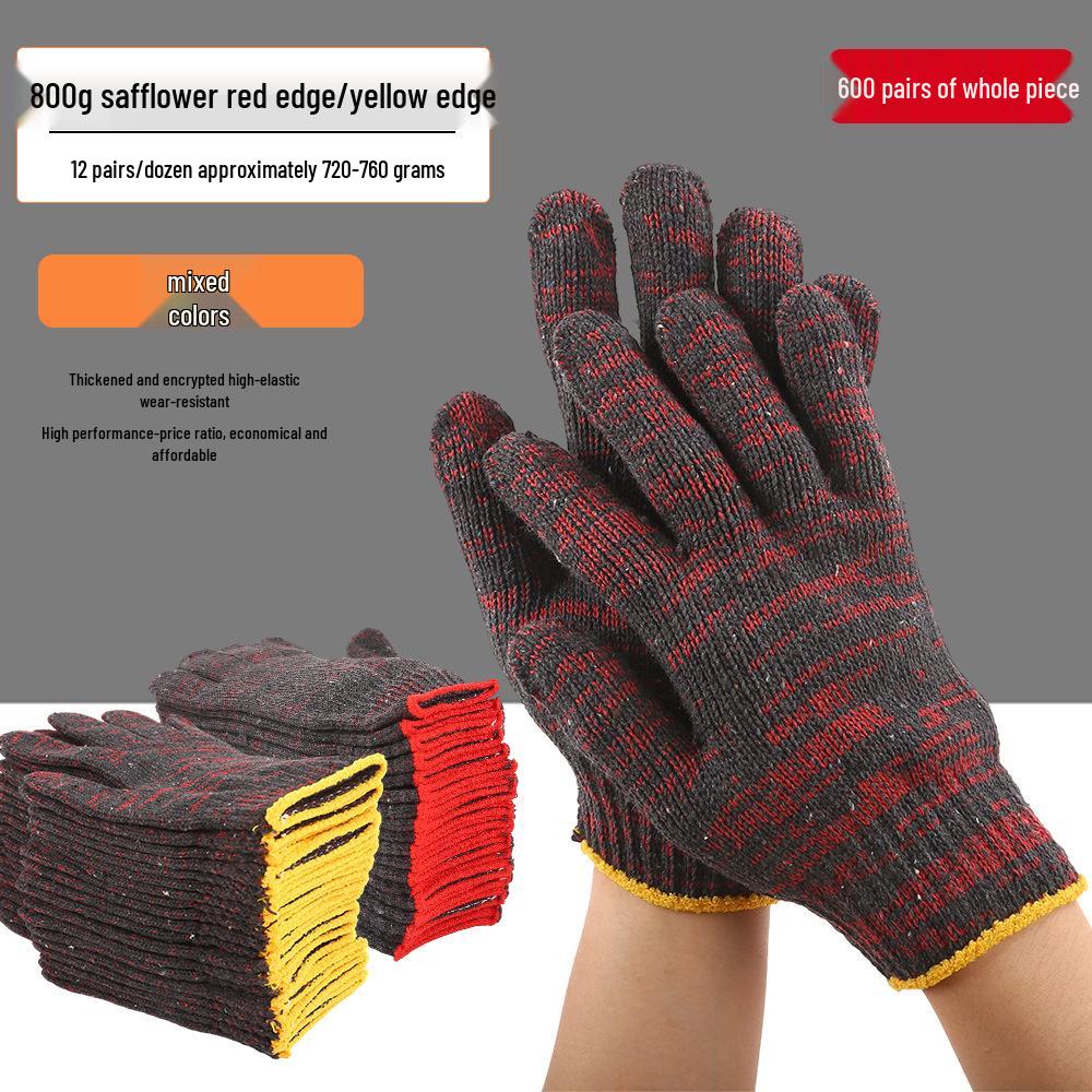 Dirt-Resistant Black & White Flower Thickened Work Gloves, Wear-Resistant Pure White Labor Protection Gloves