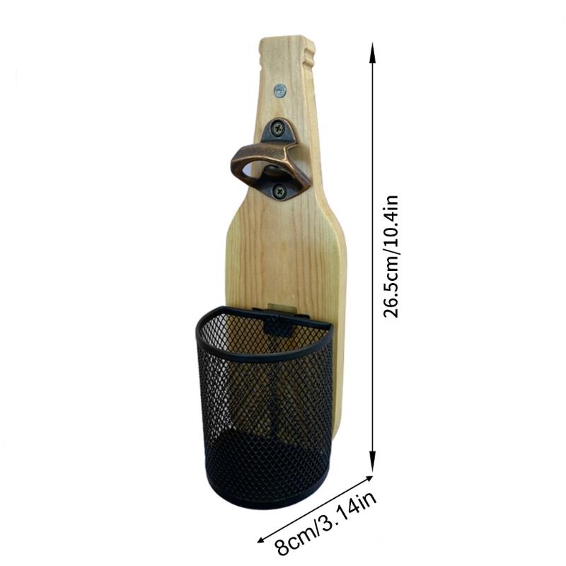 Wandmontierter Holz-Bierflaschenöffner mit integriertem Kapselheber und Flaschenverschlussentferner für Küche und Außenbereich