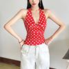 New Polka Dots Halter Neck Tank Tops Women Sexy Low-Neck Vest Slim Fit Off Shoulders Backless Short Tops Street Fashion Sexy Ruched Elegant Outfits
