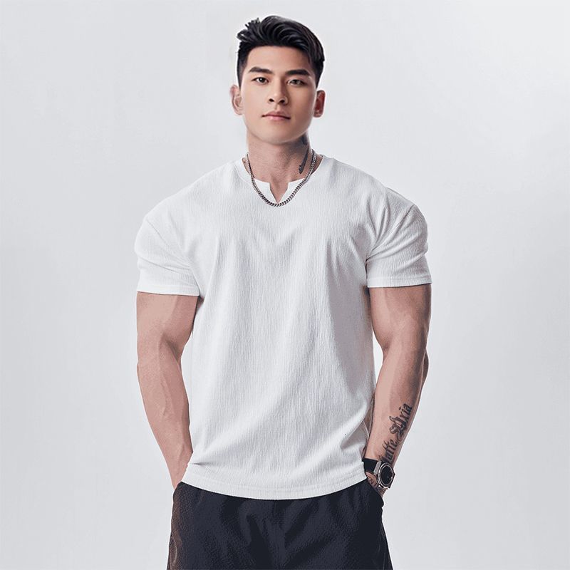 

Men Solid V Neck T Shirt Short Sleeve Stretch Casual Workout Top For Daily And Gym Wear M