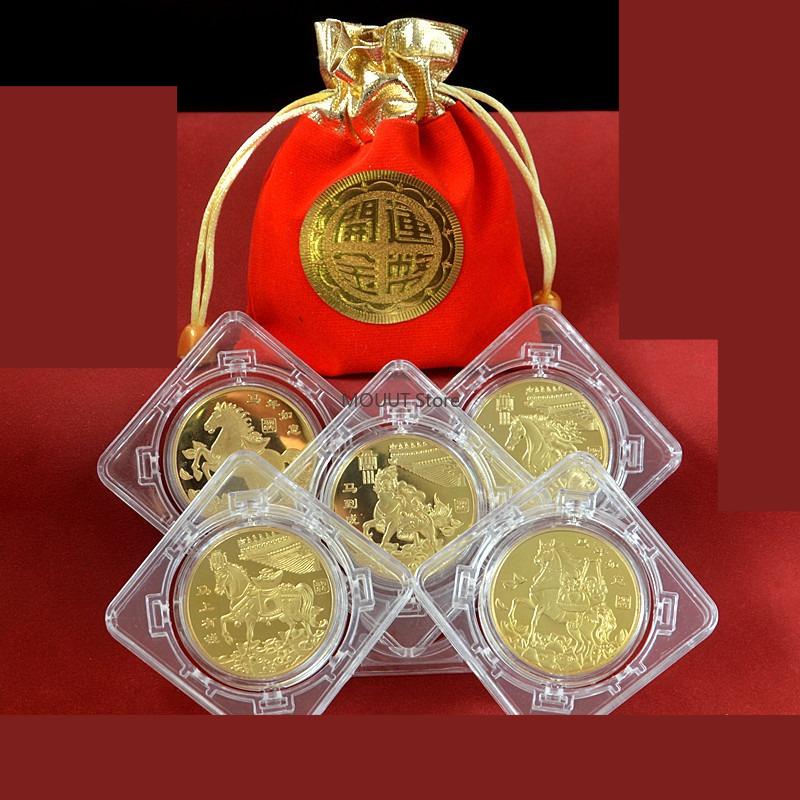 Gedenkmedaille zum Jahr des Pferdes, Tierkreiszeichen Pferd, Souvenir, massive Münze, Heimdekoration, quadratische, drehbare Acryl-Ornamente, Geschenk