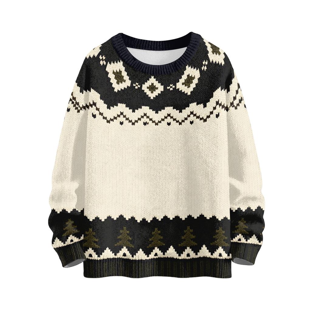 Maglione da donna casual elegante a maniche lunghe con scollo a V e stampa geometrica
