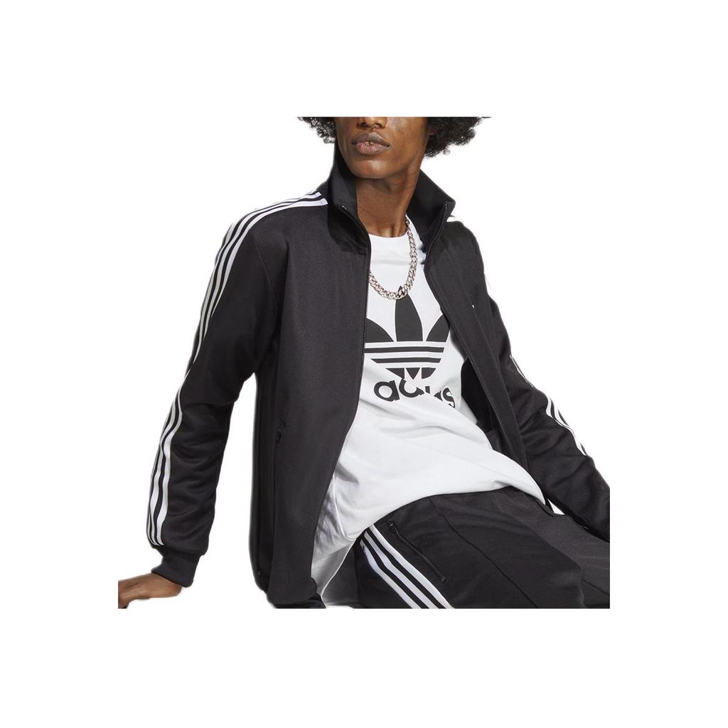 Adidas Originals Trefoil Logo Print Zip-Up Stand Collar Jacket Men Jackets Black IA4778