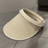 Women Straw Visor Hat With Pearl Decoration Breathable Sun Protection Headband For Spring Summer Travel And Daily Wear
