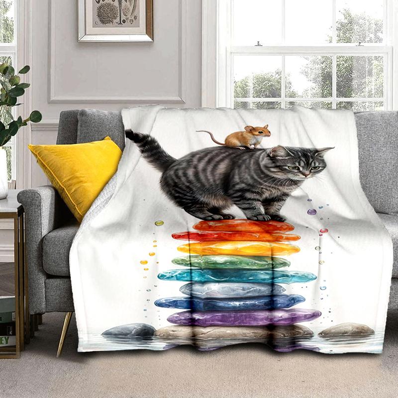 1PC Cute cat, cartoon blanket, all season lightweight home office outdoor nap multifunctional blanket