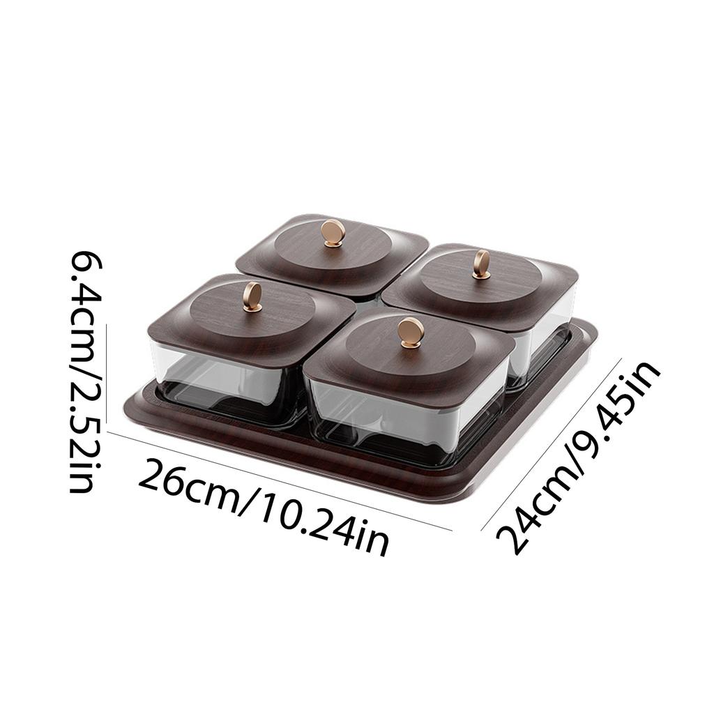Set of 4 Plastic Imitated Wood Divided Dried Fruit Tray with Lids Appetizer Serving Tray for Party Candy Jars Cookies Nuts