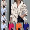 Abstract Print Puff Sleeve Ruffle Collar Women's Shirt