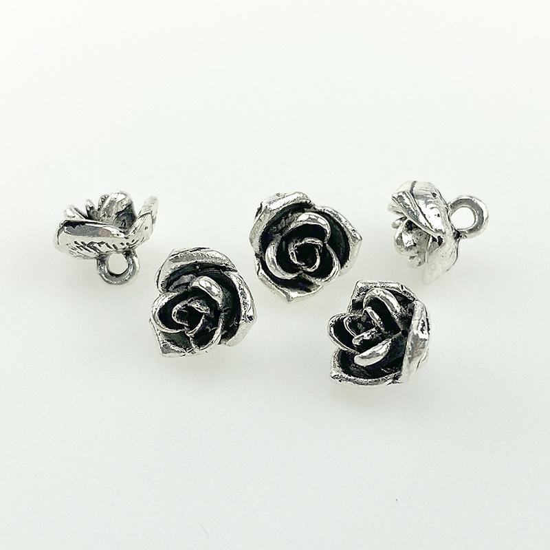 Vintage Silver Rose Shirt & Sweater Buttons with High-Foot Design - Decorative Cufflinks & Collar Buttons.