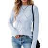 European and American Foreign Trade Women's Sweater, Solid Color Rhombus Hollow Round Neck Pullover Knitted Sweater Top Women