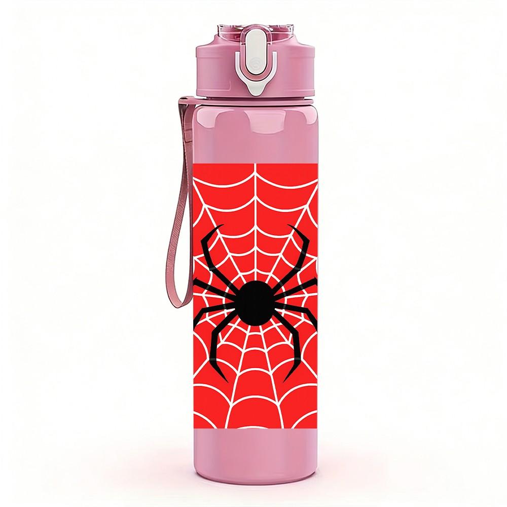 1PC Red Spider Web Arachnid Print 750ml Color Plastic Sports Water Bottle Leakproof Flip Straw Lid Suitable for Sports Office Home Use