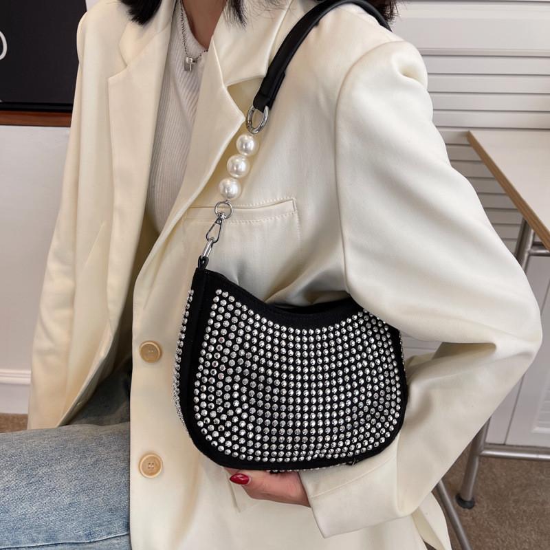 IELGY Chain Bright Diamond Female Bag Fashion Trend One-Shoulder Underarm Bag Casual Simple Diagonal Portable Female Bag
