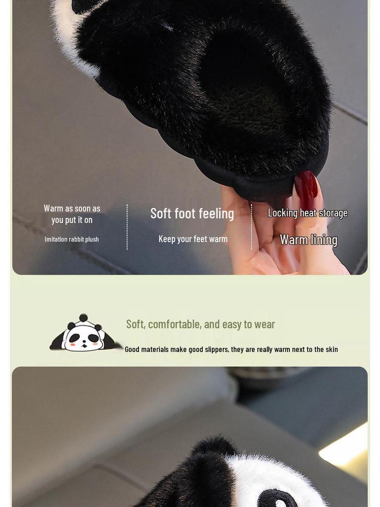 Dětské zimní plyšové pantofle s pandou - Teplé bavlněné boty bez paty pro chlapce a dívky