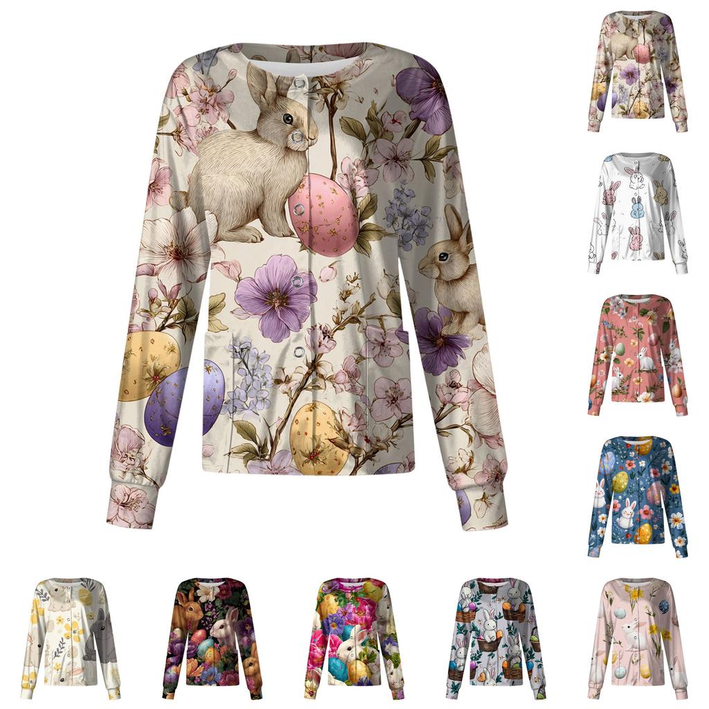 Women's Casual Long-sleeved Single-breasted Printed Protective Clothing Cardigan Top