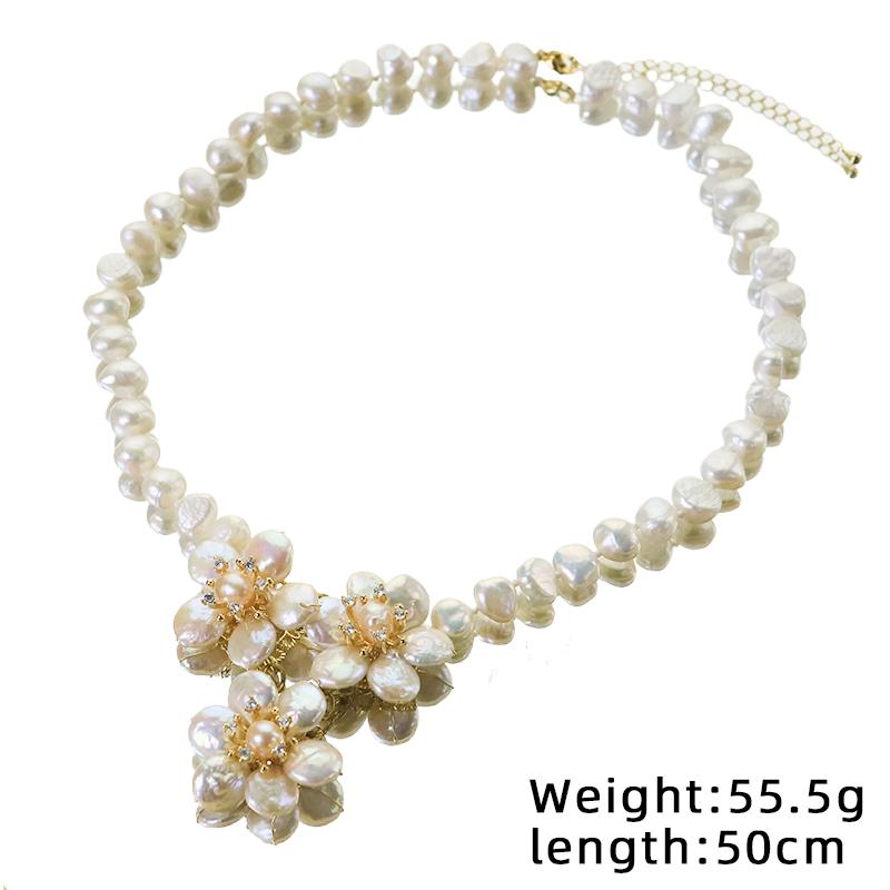 Flower Natural Freshwater Pearl Necklace Handmade Luxury Elegant Necklace for Banquet Wedding Women's Jewelry GN0273