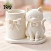 Minimalist Brush Holder 3D Print Cat Pen Holder, Matte PLA Pencil And Makeup Office Desk Organizer Storage Container, Stable Wide Base Bow Design Art