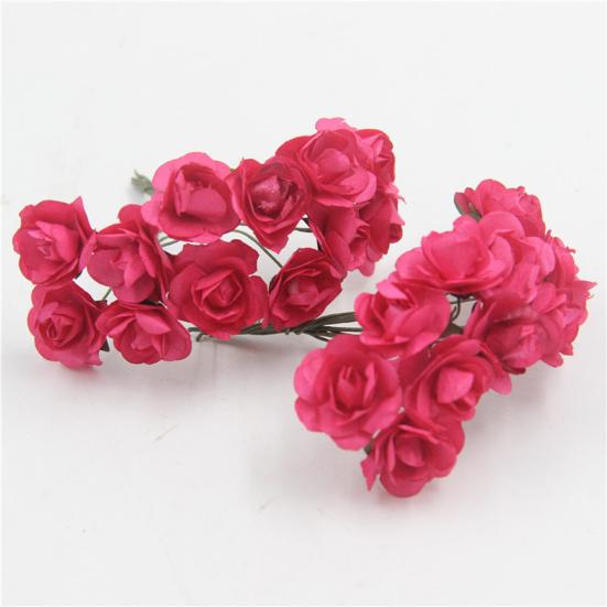 12 Pcs Mini Artificial Rose Flower Bouquet 12 Heads Paper Rose Flowers with Stems for Scrapbooking Wedding DIY Crafts