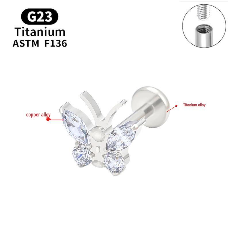 G23 Titanium Butterfly Lip & Ear Cartilage Stud Earrings with Internal Thread - Simple, Luxurious Design for Women's Piercings