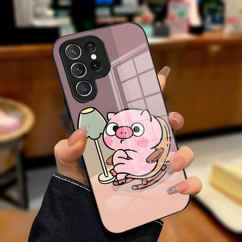 

Cute Pig Cartoon Phone Case For Samsung S26 S25 Plus S20 S20 Plus S22 Ultra S23 FE S21 Plus S21 Ultra Glass Cover Samsung S25