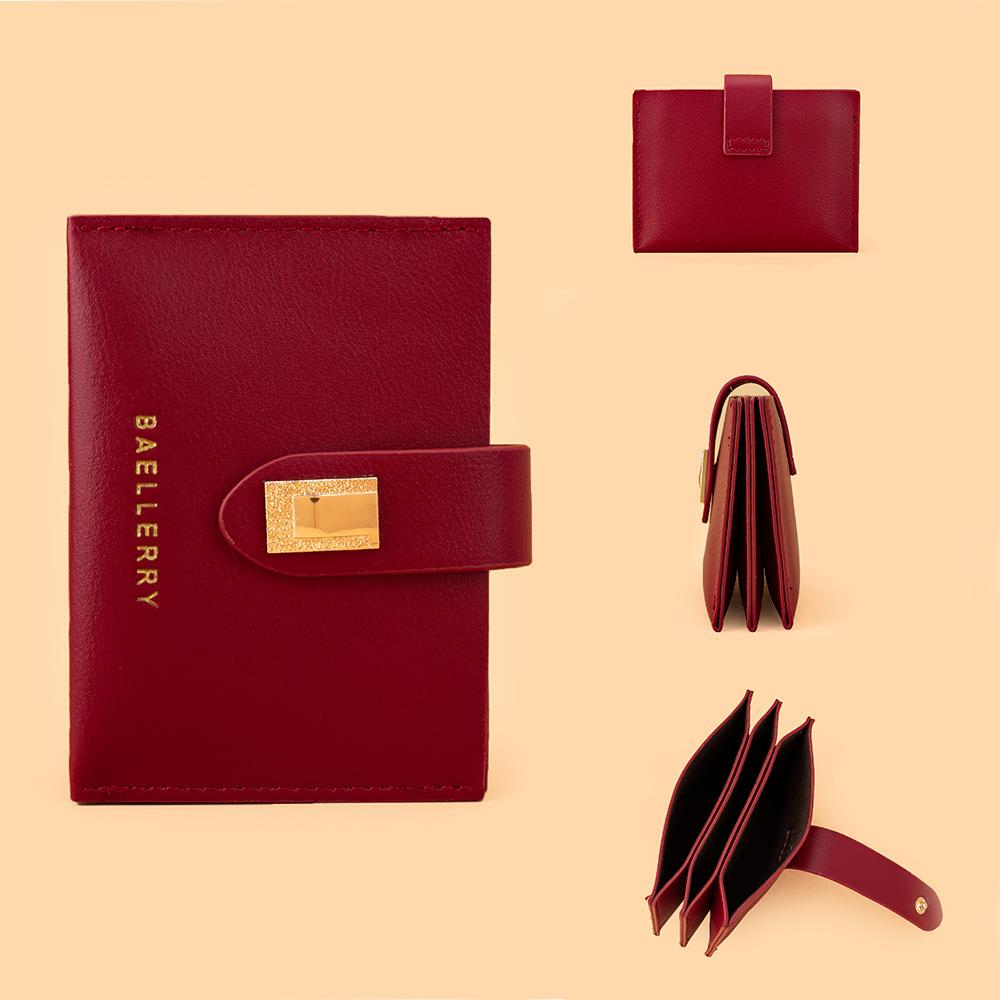 

Baellerry женский кожаный держатель для карт с застежкой из искусственной кожи, модный универсальный короткий кошелек с несколькими отделениями для карт и монетами темно-красного