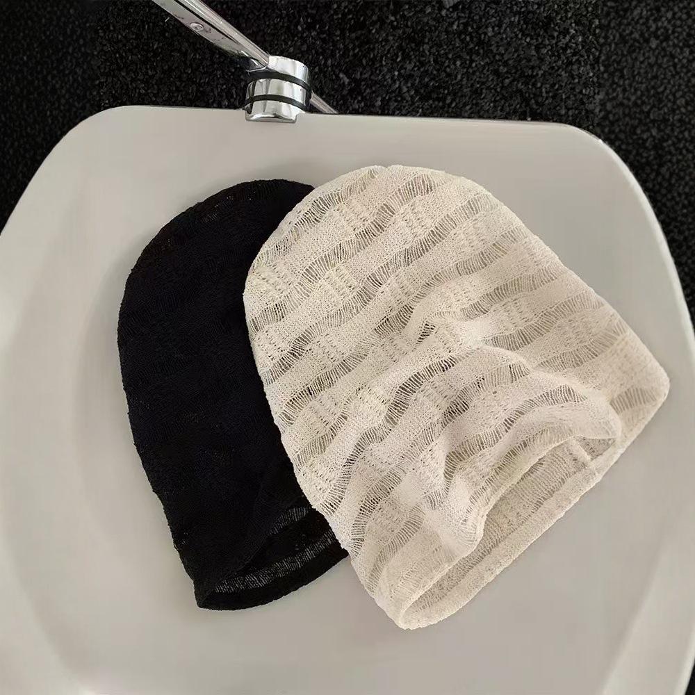 Stacked Hat, Female, Thin, Breathable Cotton and Linen, Cold Hat, Japanese Style, Knitted Hollow Out, Big Head Circumference, Small Face, Toe Cap