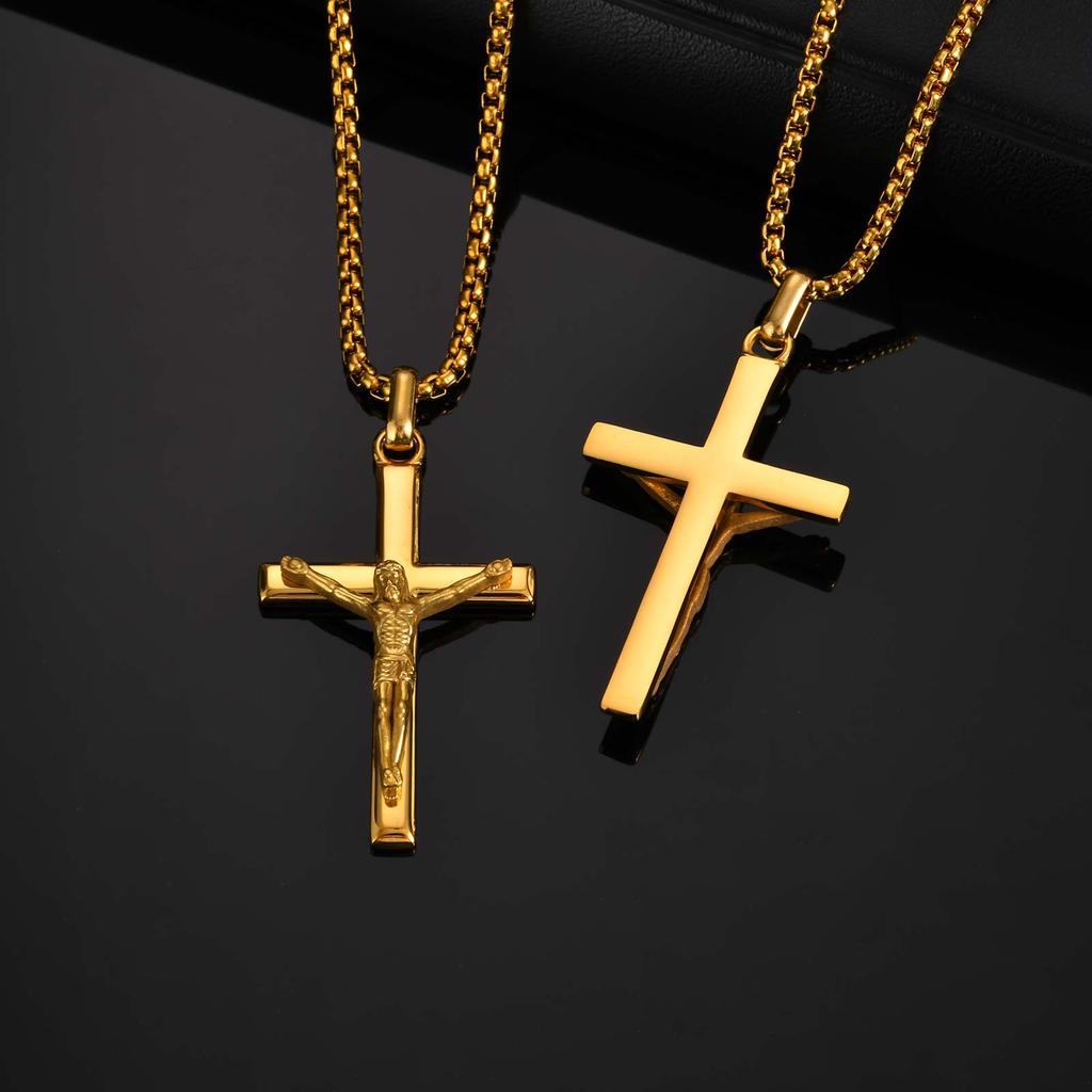 Stainless Steel Jesus Cross Pendant Necklace Fashion Gold Silver Color Christian Necklace Religion Prayer Faith Jewelry for Men