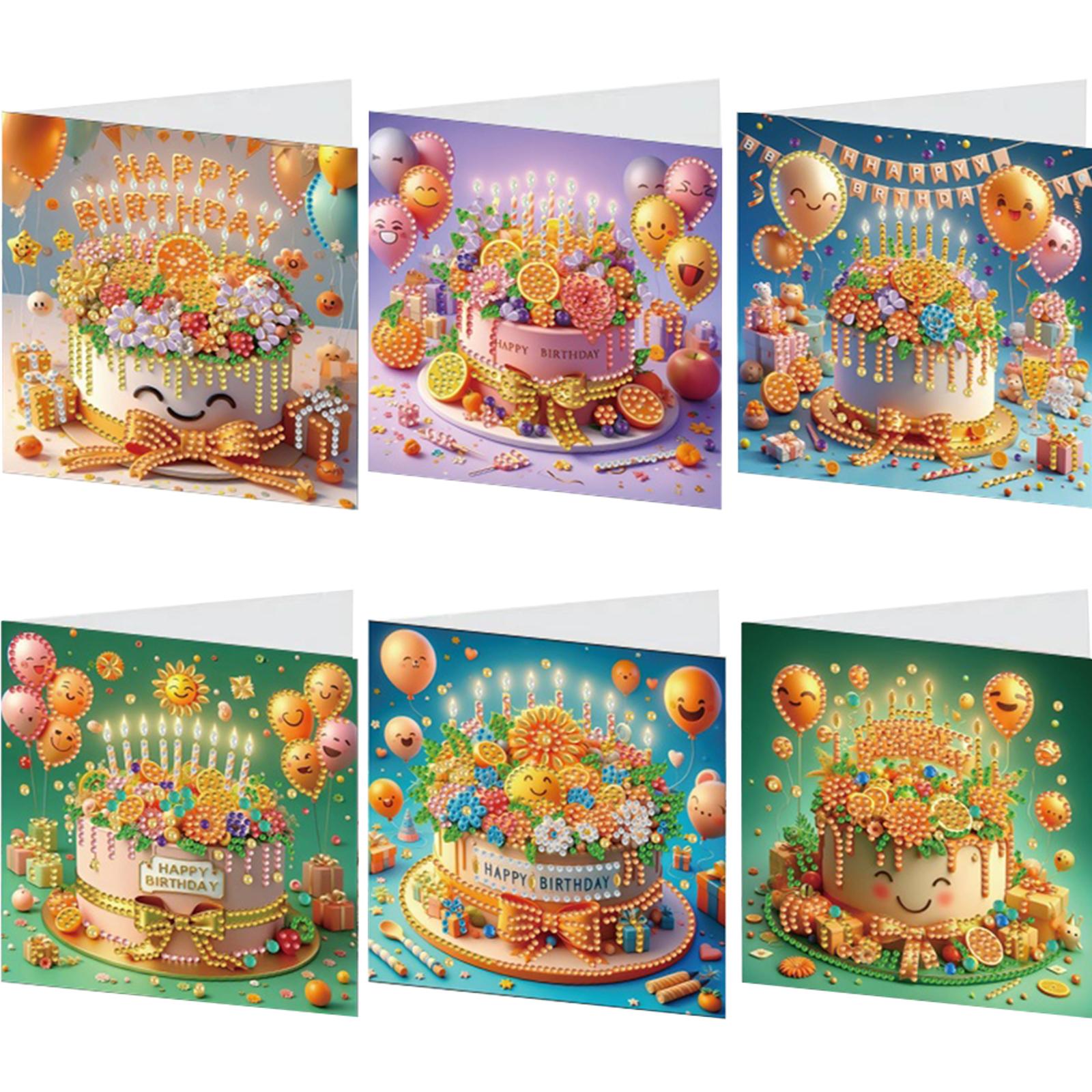 

6PCS DIY Diamond Painting Greeting Card Set Birthday Theme Diamond Art Handmade Cards Creative Birthday & Thanksgiving Card Kit