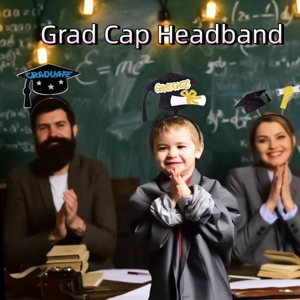 Celebrate Graduation Cap Headband Colorful Shiny Grad Cap Headband Non-slip Personality Bachelor Cap Hair Hoop