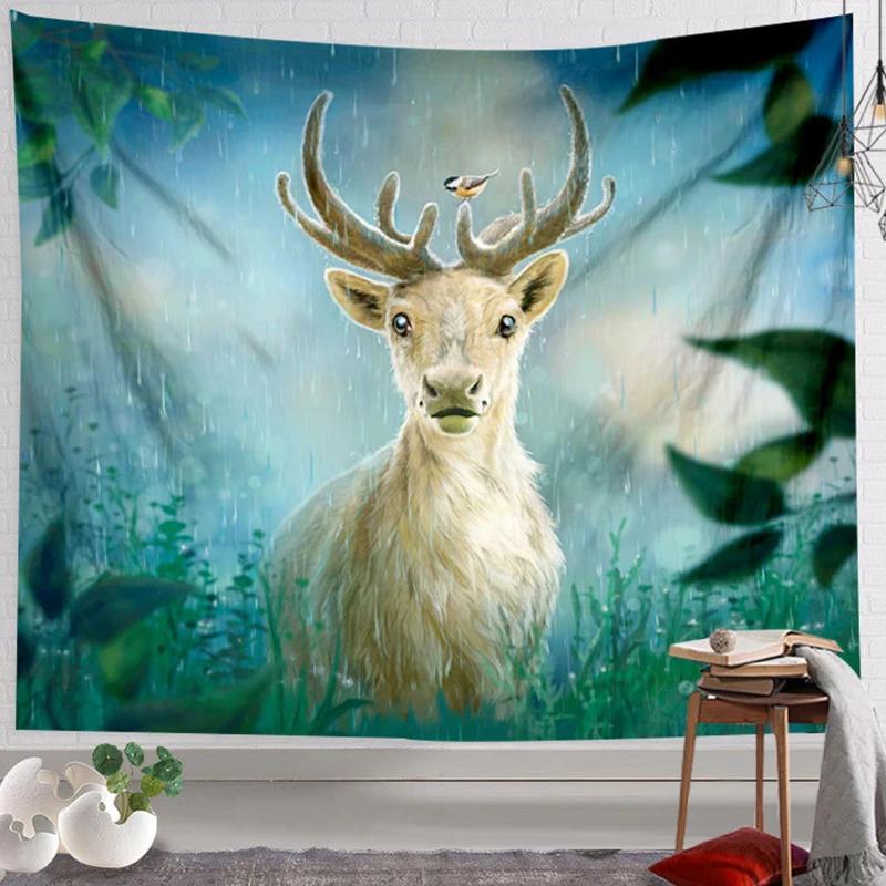 Christmas Elk Deer Tapestry Wall Decor Aesthetic Tapestry Home Decoration College Dorm Room Decor Art Tapestry Wall Hanging Decor