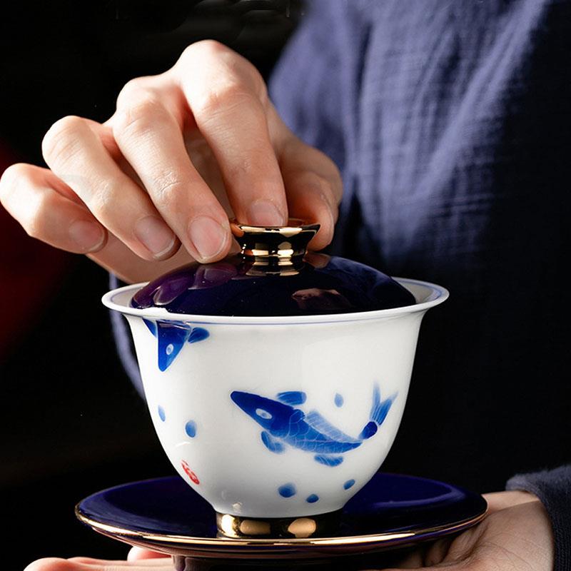 BORREY China Ceramic Gaiwan Teapot Cup Set White Porcelain Tureens Gaiwan Travel Kung Fu Tea Set Bone China Tea Bowl Puer Kettle