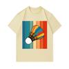 Men's 100% Cotton Crew Neck Short Sleeve T-Shirt, Retro Rainbow Striped Badminton Shuttlecock Graphic Casual Tee for Daily Wear