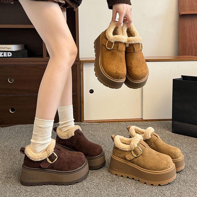 Cowhide version thick-soled heightening velvet thermal women's shoes new winter snow boots loafer cotton shoes