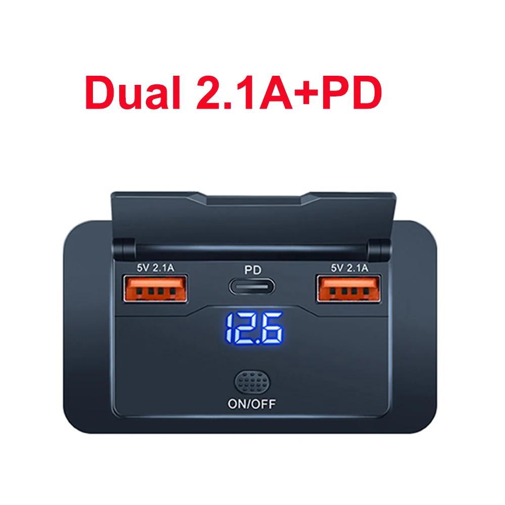 Dual QC3.0 Type C USB Quick Charger 3.0 with Switch Fast Charging 3 Port Power Panel Waterproof For Bus 12-24V Car Truck Marine