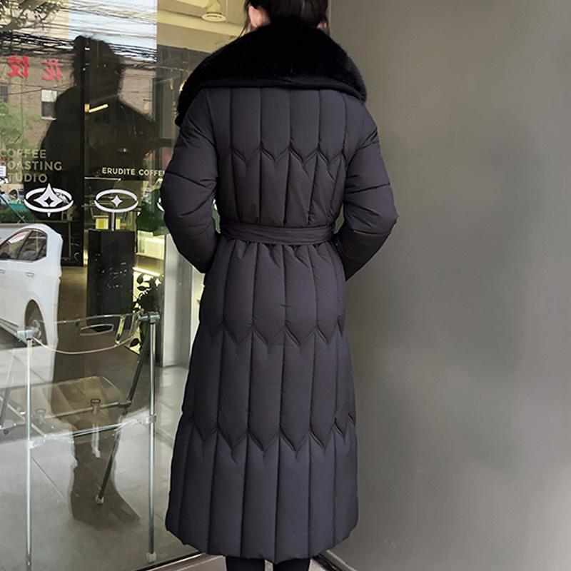 Plussstørrelse L-7XL Mote Vinterjakker Dame Lang Parkas Hette Stor Fuskepelskrage Løs Tykk Varm Overfrakk Casual Damekåper Med Belte