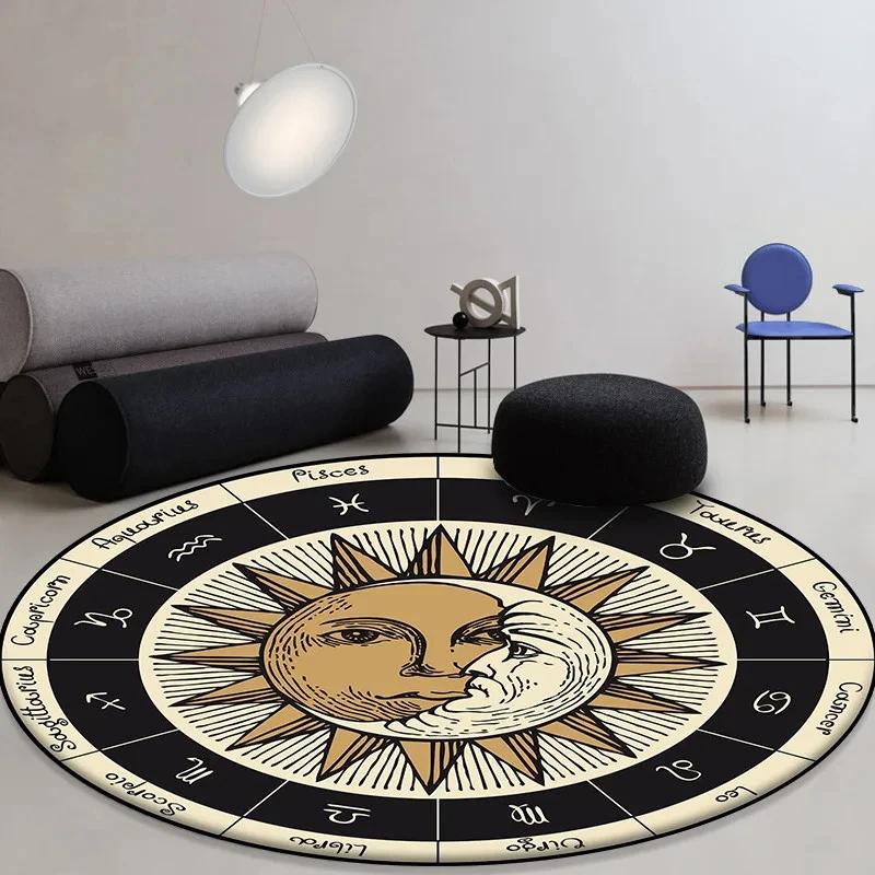 Sun Moon Constellation Round Rug Occult Astrology Carpet for Living Room Soft Kids  Bedroom Fashion Chair Rug Non-slip Floor Mat
