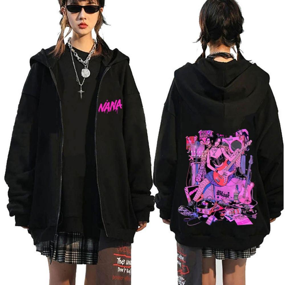 Japanese Anime Black Stone Zipper Hoodie Men's and Women's Manga Casual Zipper Jacket Men's Retro Harajuku Zipper Sweatshirt