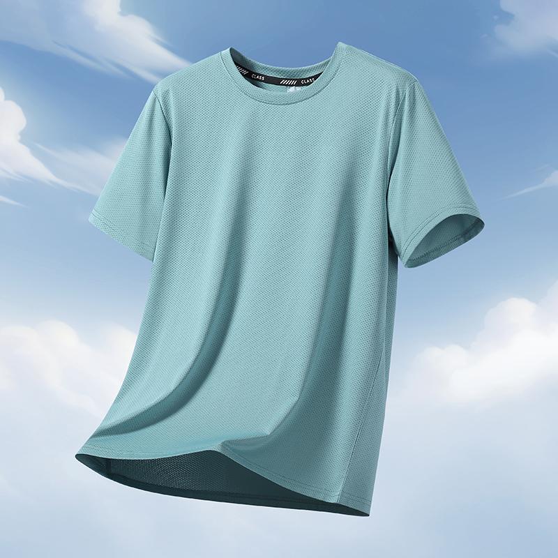 

Large Size Half-sleeved Round Neck Ice Silk T-shirt Men s Sports Casual Running Top Is Light And Breathable XL синій