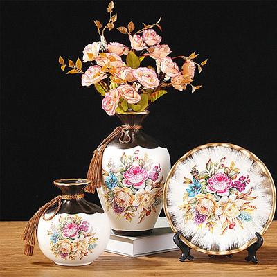 American-European Ceramic Vase Set: Elegant Three-Piece Home Decor for Living Room, Flower Arrangements, and Entryways