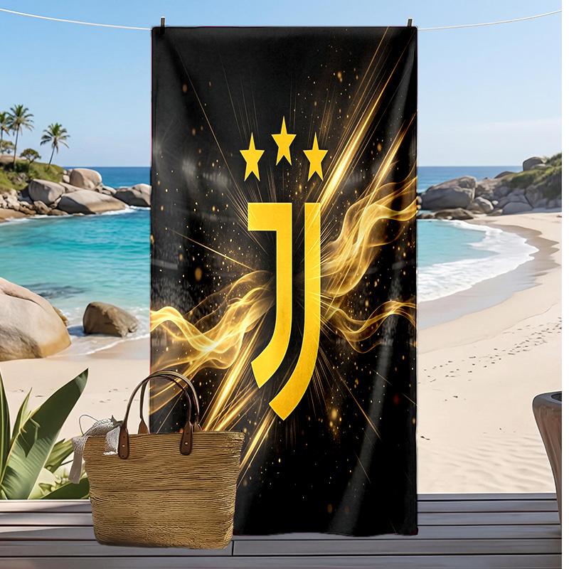 מגבת חוף מודפסת של יובנטוס FC, מגבת רכה מתייבשת במהירות, שמיכת חוף מלבנית גדולה ניידת לנסיעות, בריכת שחייה