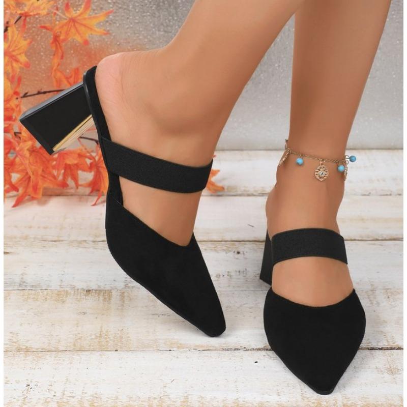 Women Slippers Pointed Toe High Heels 2025 Summer New Plus 42 Size Dress Slipper Closed Toe Shoes Female Pantuflas Mujer