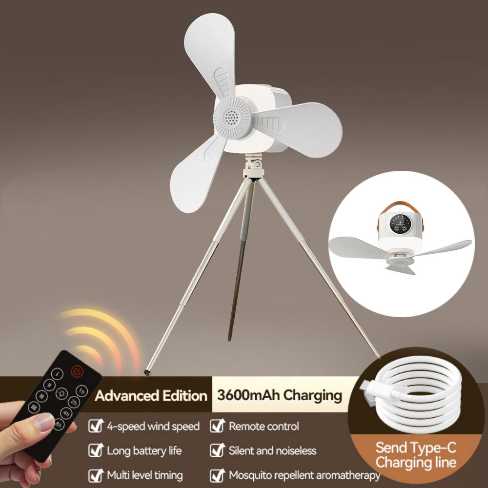 Home Quiet Ceiling Fan with Night Lights and Remote Control 8000mAh USB Rechargeable Outdoor Camping Tent Ceiling Fan Light