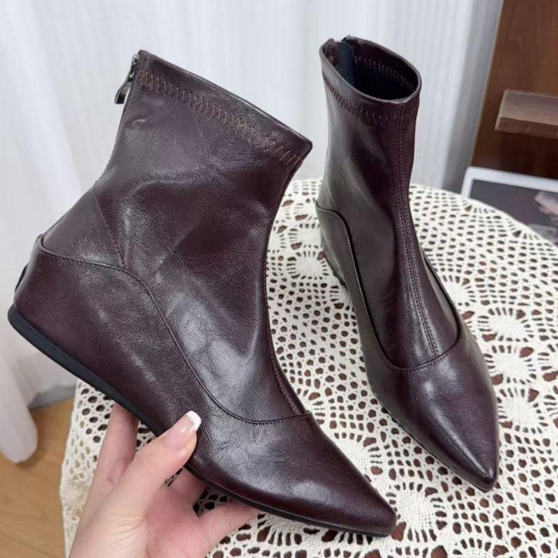 

Внутреннее увеличение высоты на 5 см~ Новые остроносые женские ботинки в западном стиле Челси ретро тонкие ботильоны толстый каблук кожаные короткие ботинки 39 коричневый