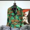Men's Fall Yellow Floral Print Turn Down Collar Long Sleeve Shirt