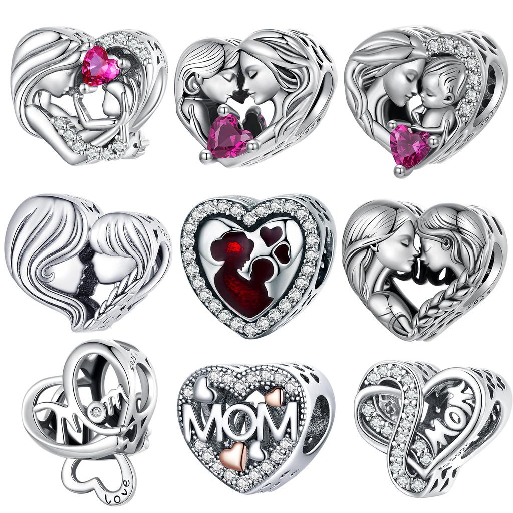 Mother'S Day Family Series S925 Silver Beaded Wind Diy Bracelet Accessories Loose Beads