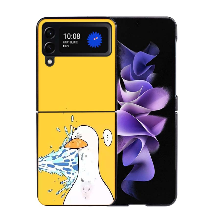 

Cute Cartoon Duck Phone Case For Samsung Z Flip 7 6 5G Galaxy Z Flip4 Z Flip5 Z Flip3 Coque Black Hard PC Shell Protective Cover Samsung Z Flip 3 5G