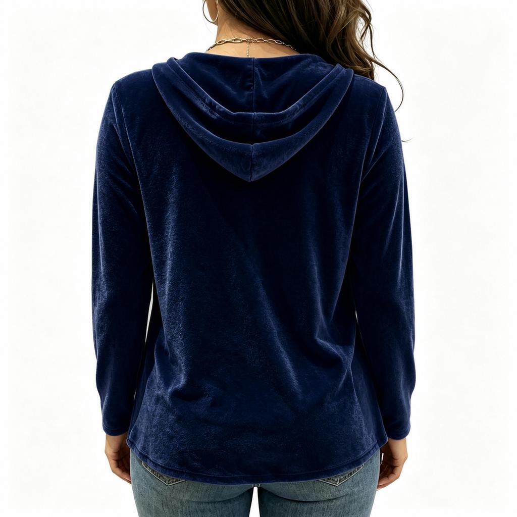 Women's V-Neck Velvet Long Sleeve Jacket for Casual Everyday Wear