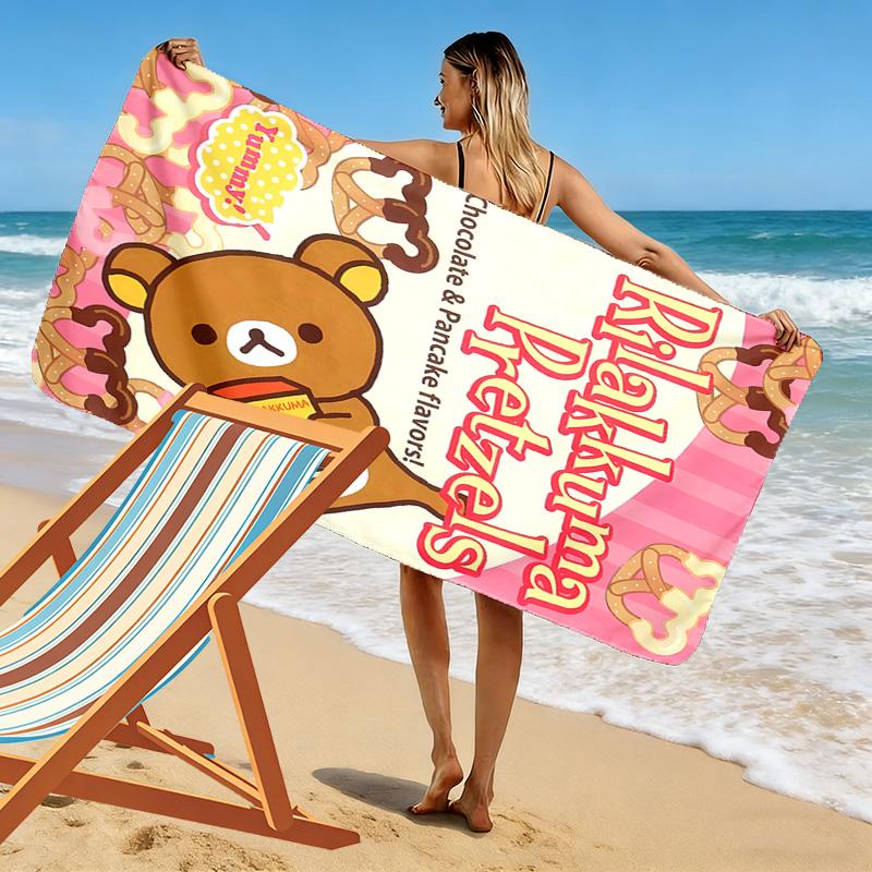 Rilakkuma Print Beach Towel, Large Soft Quick Dry Towel for Beach Camping Swimming