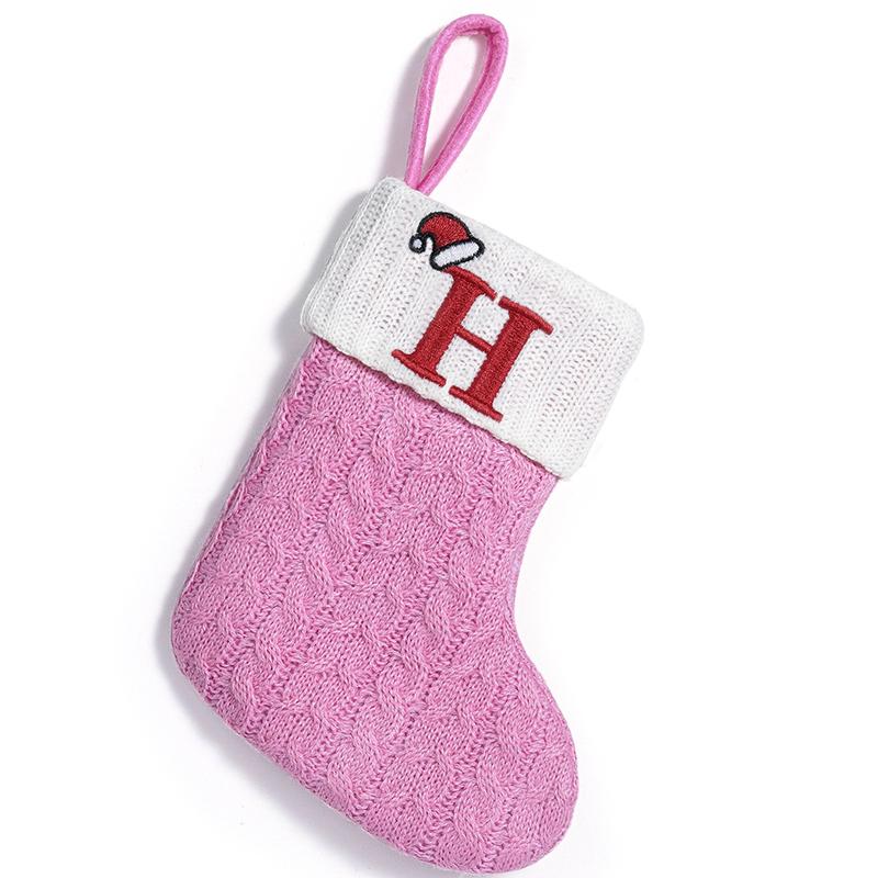 Xmas Tree Pendant Decor Gift Bag Letter 3D Embroidered Gift Christmas Party Decoration Pink Christmas Socks