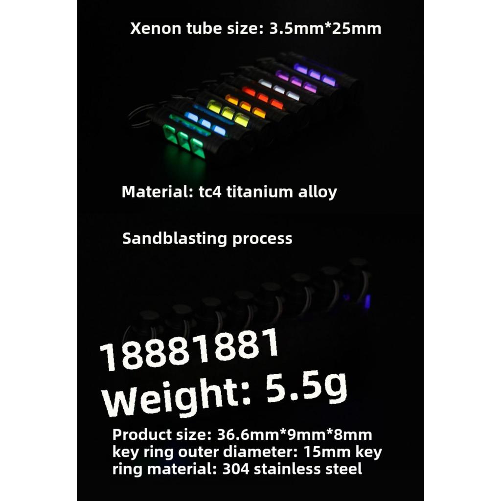 Titanium Alloy Tritium Tube Keychain, Self-luminous Tritium Trachea Necklace Pendant 3.5 * 25mm Tritium Removable