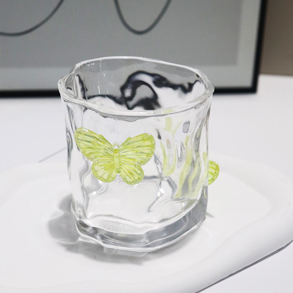 Pink Butterfly Irregular High Beauty Transparent Crystal Glass Cup Cold Drink Cup Twist Cup Household Juice Whiskey Glass
