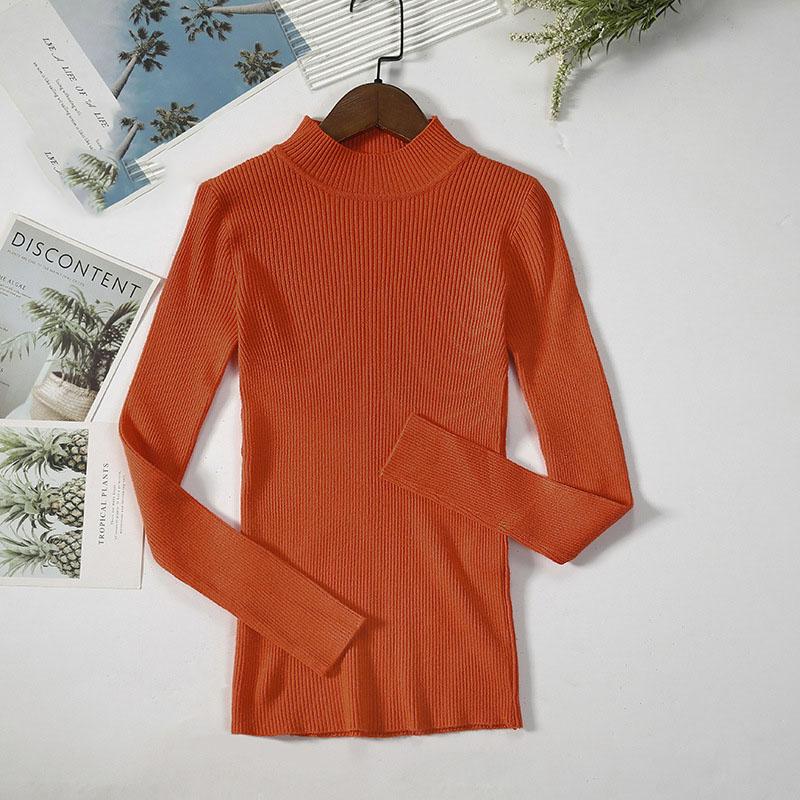 Long Sleeve Half High Neck Sweater Women's Pullover Solid Color Slim Knit Bottoming Shirt Elegant and Comfortable Women's Clothes